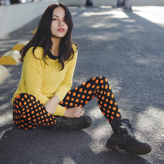 Leggings Puntos de polka negro y naranja Patrón Halloween (Subido por el creador)