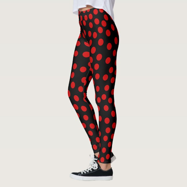 Leggings Puntos de Polka Rojo Que Se Elige Color De Fondo (Izquierda)