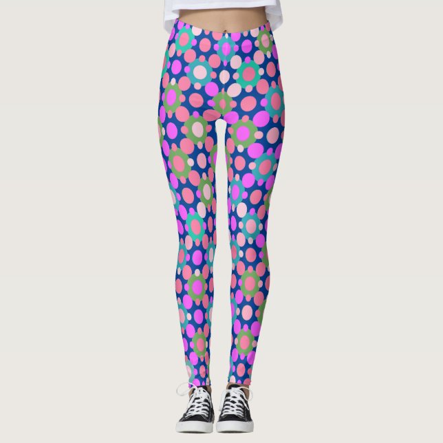 Leggings Puntos de Polka superpuestos en BG rosa y azul ver (Anverso)
