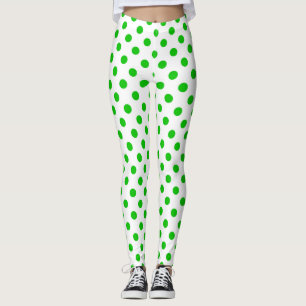 Leggings Puntos de polka verde de fondo blanco