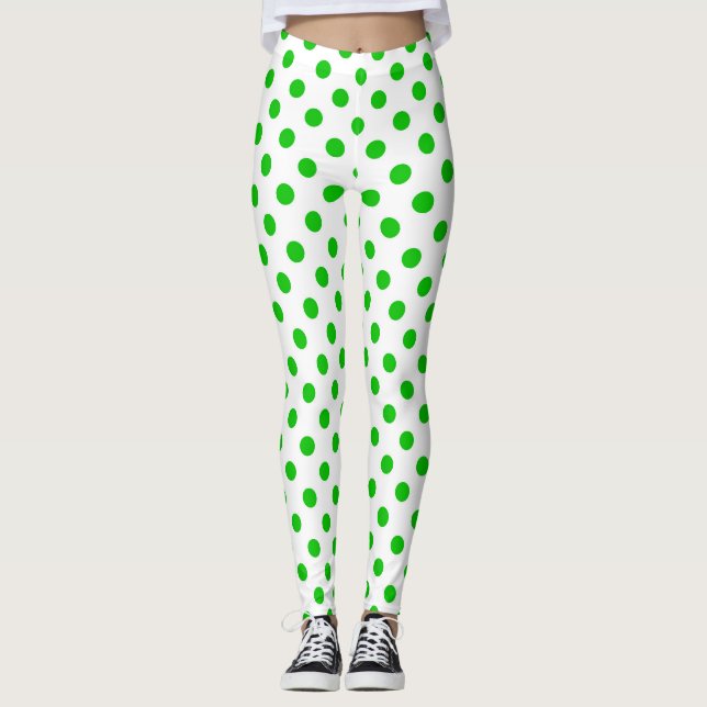 Leggings Puntos de polka verde de fondo blanco (Anverso)