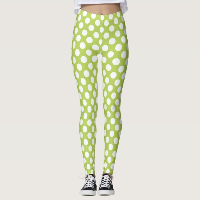 Leggings Puntos de Polka Verde, Patrón De Punto De Polka, P (Anverso)
