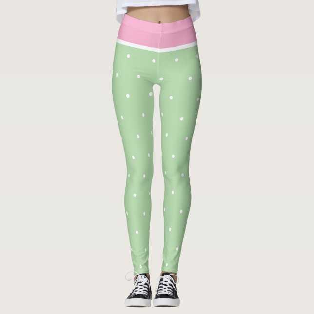 Leggings Puntos de Polka Verde y Blanco Pastel (Anverso)