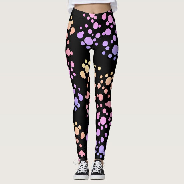 Leggings Puntos del arco iris de moda en negro - (Anverso)