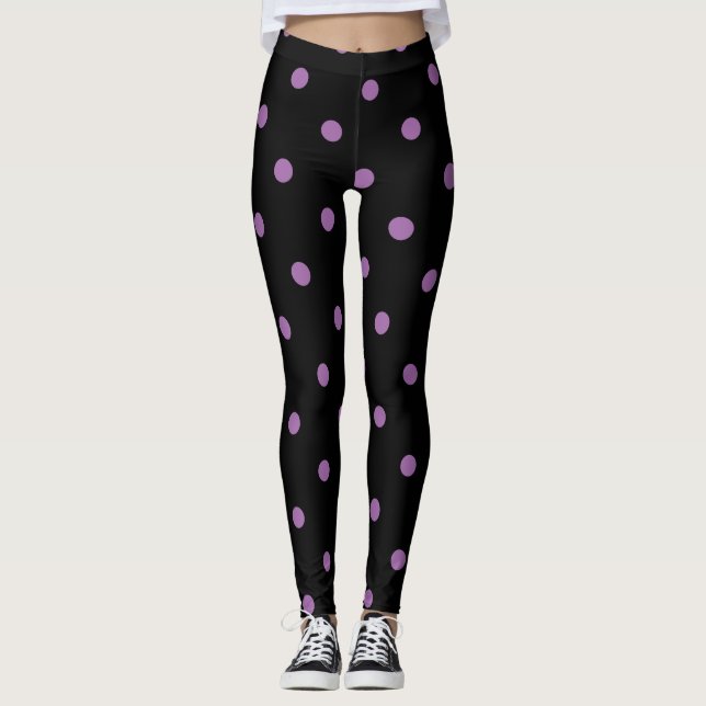 Leggings puntos elegantes de polka negro morado (Anverso)