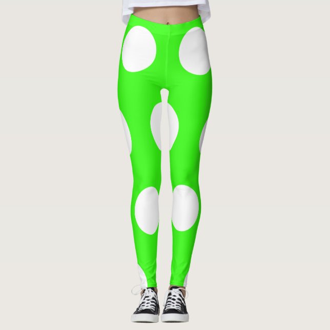 Leggings Puntos grandes de Polka verde neón blanco (Anverso)