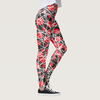 Leggings Puntos rojos abstractos y líneas blancas enredadas