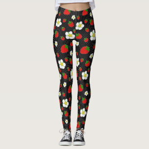 Leggings Puntos rojos de la fresa en negro