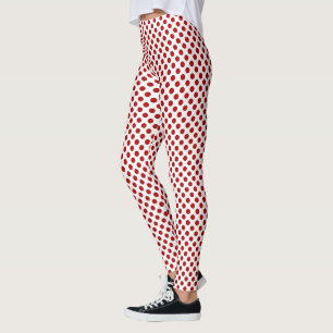 Leggings puntos rojos de polka sobre blanco