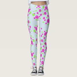 Leggings Puntos rosados sobre azul claro -