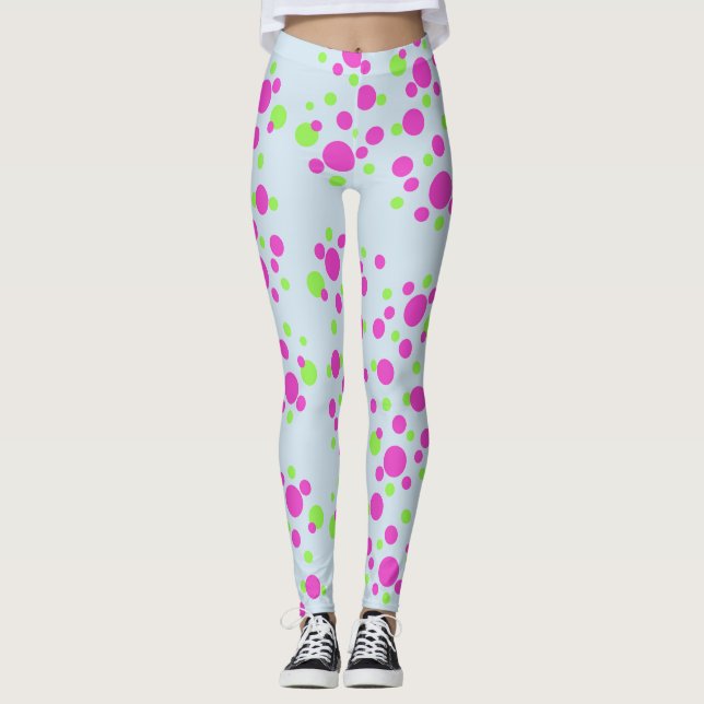 Leggings Puntos rosados sobre azul claro - (Anverso)
