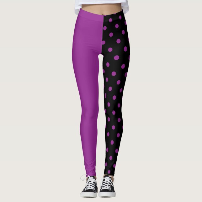 Leggings Purple and black polka dots different (Anverso)