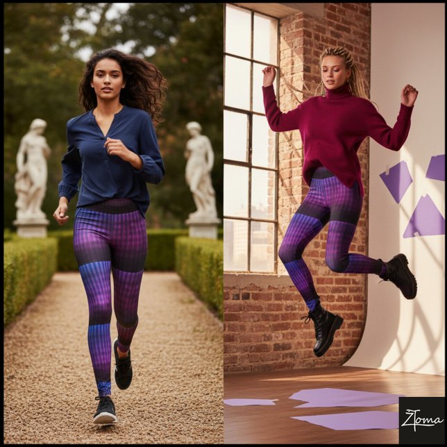 Leggings purple and blue striped backdrop a bold black  (Subido por el creador)