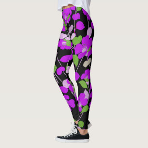 Leggings PURPLE CAMELLIAS, BLANCO VERDE DEJA Floral NEGRA