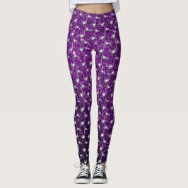 Leggings Purple Faux Purpurina Silver Music Notes