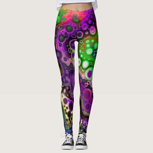 Leggings Purple, Lime Green y Black Marble Fluid Art (Anverso)