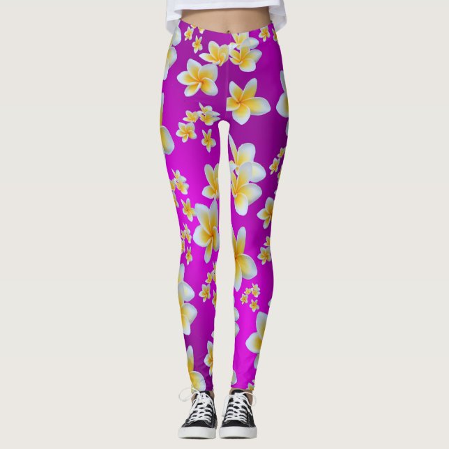Leggings púrpura,asiático, amarillo, blanco, florecer, bril (Anverso)