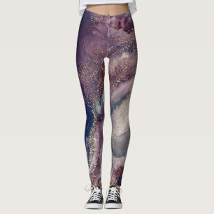 Leggings Púrpura Azul Acuarela Galaxia Cósmica Destello