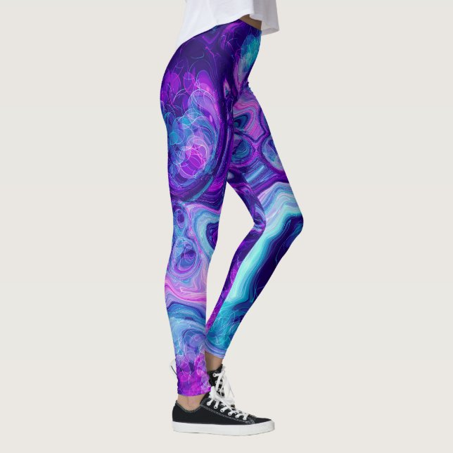 Leggings Púrpura, azul, arte de líquido de mármol rosa (Derecha)