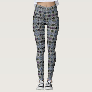 Leggings Púrpura azul verde con puntos grandes oscuros