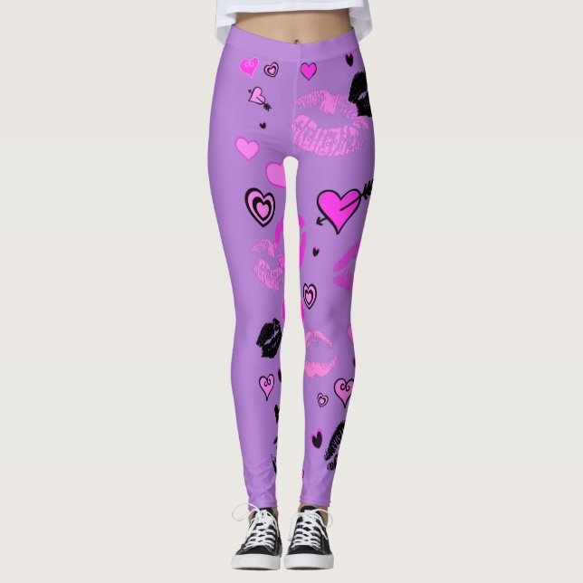 Leggings Púrpura con corazón y labios (Anverso)