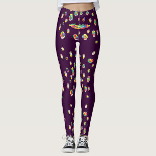 Leggings Púrpura con patrones de color mixto rag parche art