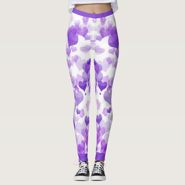 Leggings Púrpura corazones flotantes (Anverso)