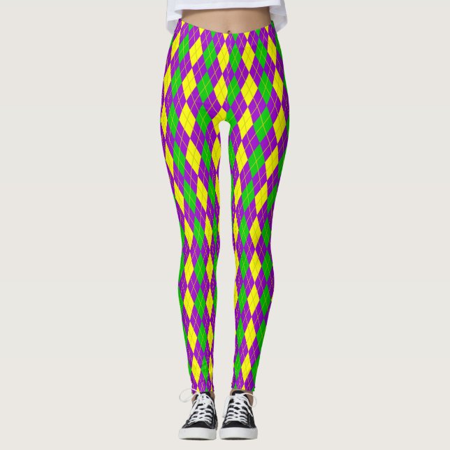 Leggings Púrpura del modelo de Argyle del carnaval, oro, (Anverso)