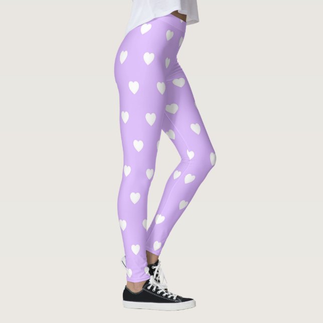 Leggings Púrpura Ligero Con Piernas Del Corazón Blanco (Derecha)
