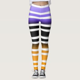 Leggings Púrpura Negro Naranja Brocha de Pintura Halloween