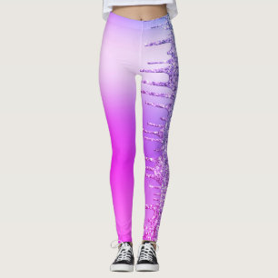 Leggings Púrpura Neón Purpurina Perforación Esparkly Perfor