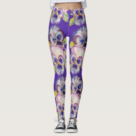 Leggings Púrpura Pansia Gloriosa Flor Floral Leyenda