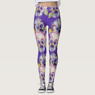 Leggings Púrpura Pansia Gloriosa flor Floral Leyendas