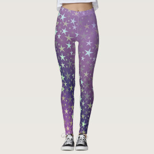 Leggings púrpura + plata, brillante, brillante, estrella, c