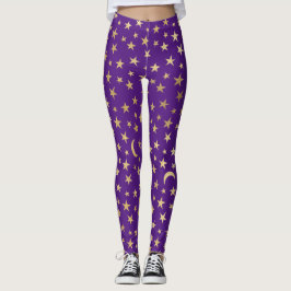 Leggings Púrpura Profundo con estrellas de Relieve metaliza