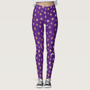 Leggings Púrpura Profundo con estrellas de Relieve metaliza