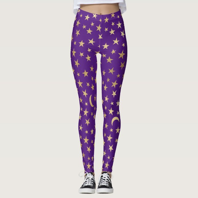 Leggings Púrpura Profundo con estrellas de Relieve metaliza (Anverso)