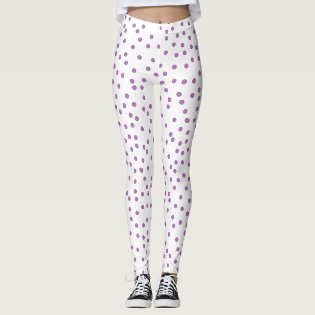 Leggings Púrpura puntos de Polka Cute y Piernas Preppy (Anverso)
