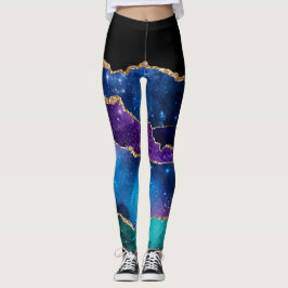 Leggings Púrpura Purpurina de oro Verde azulado Piernas de 
