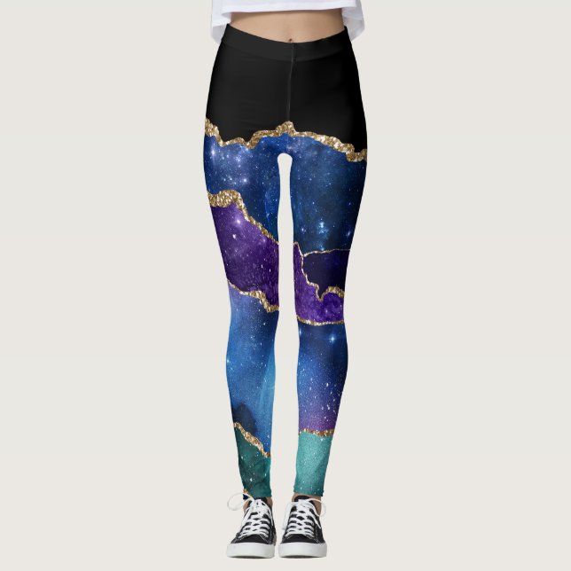 Leggings Púrpura Purpurina de oro Verde azulado Piernas de  (Anverso)