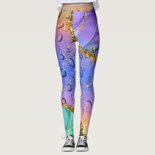 Leggings Púrpura Purpurinoso, azul acuático y ómbre verde e