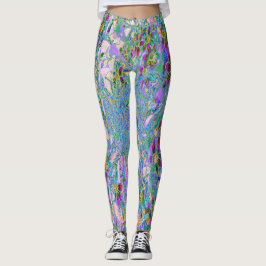 Leggings Púrpura Retro, Flores salvajes verdes y azules en 
