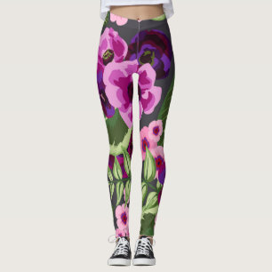 Leggings Púrpura, Rosa, Piernas Florales Verdes