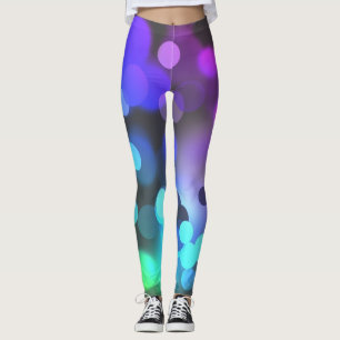 Leggings Púrpura, verde, círculos azules sobre gris, resume