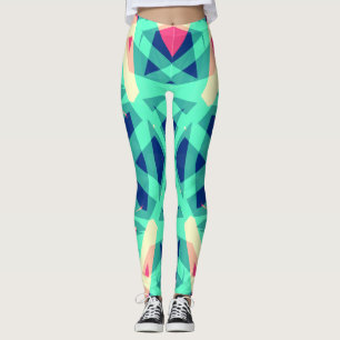 Leggings Púrpura, Verde, Rosa, Amarillo Resumen Geométrico