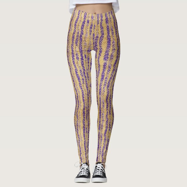 Leggings Púrpura Wisteria Blossom Patrón Floral (Anverso)