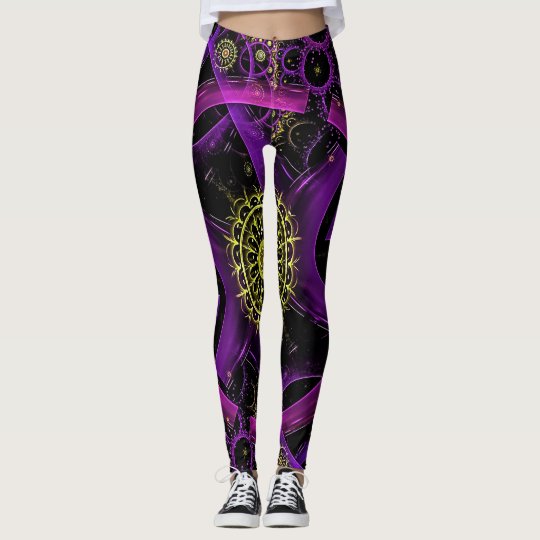 Leggings Púrpura y círculos y dientes del oro