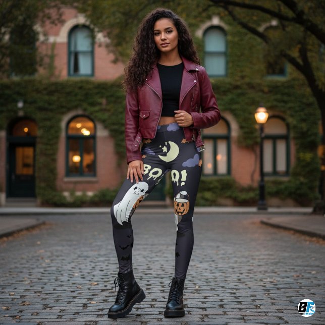 Leggings Púrpura y gris "¡Boo!" Fiesta de Halloween (Subido por el creador)