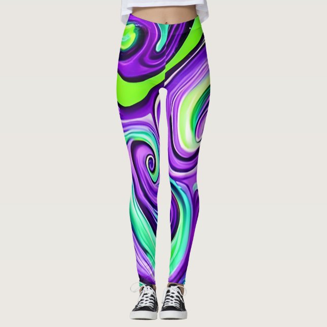Leggings Púrpura y Verde Swirl (Anverso)