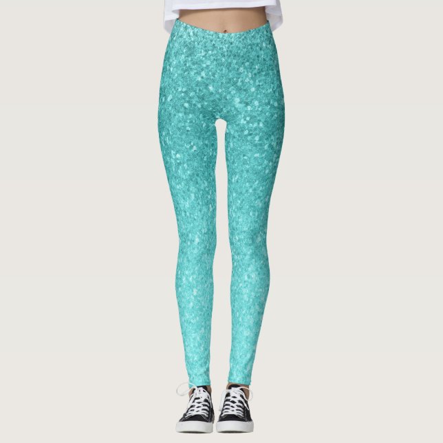 Leggings Purpurina azul Aqua Sparkle Girly Glam Mermaid (Anverso)
